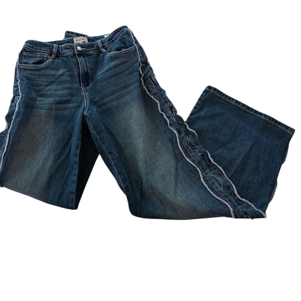 Sasha Therese Women's Baggy Slouchy Wide-Leg Cairo Jeans Large 8 Cutouts Low - Picture 10 of 11